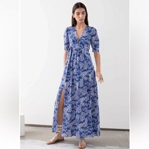 &Other Stories Cotton Blend Coffee Bean Blue Floral Maxi Dress size 0
